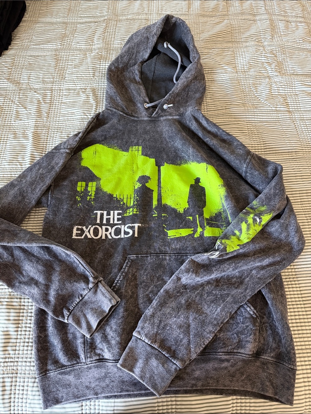The Exorcist Graphic Hoodie - Gray with Neon Green Print